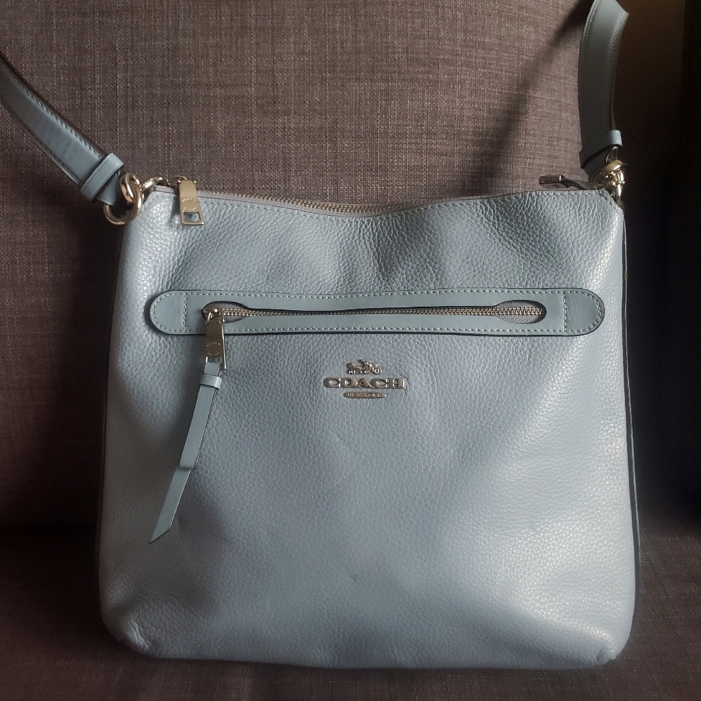 Coach | Mae File pastel blue pebbled leather crossbody bag